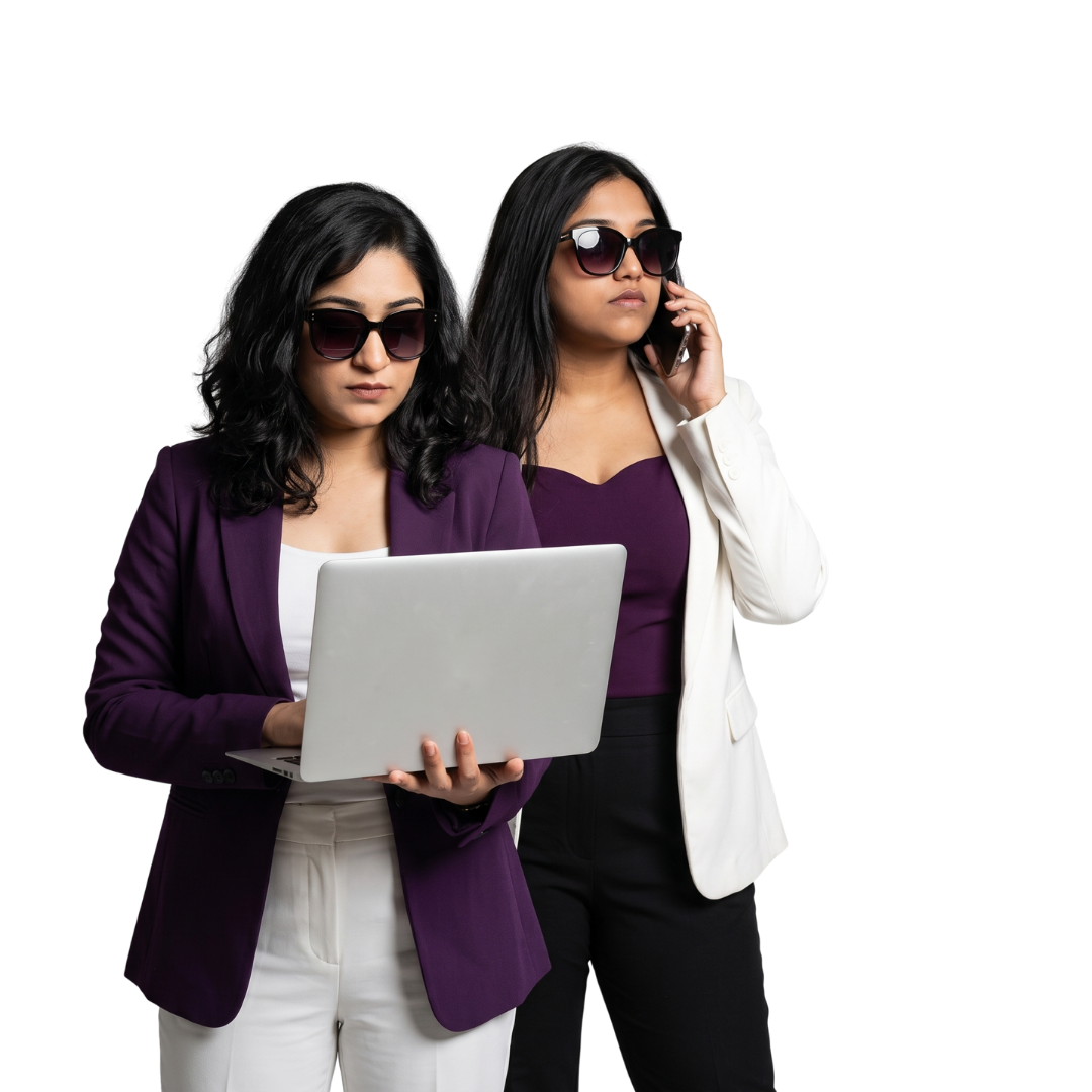 Jahnavi and Thejashree working together on a call